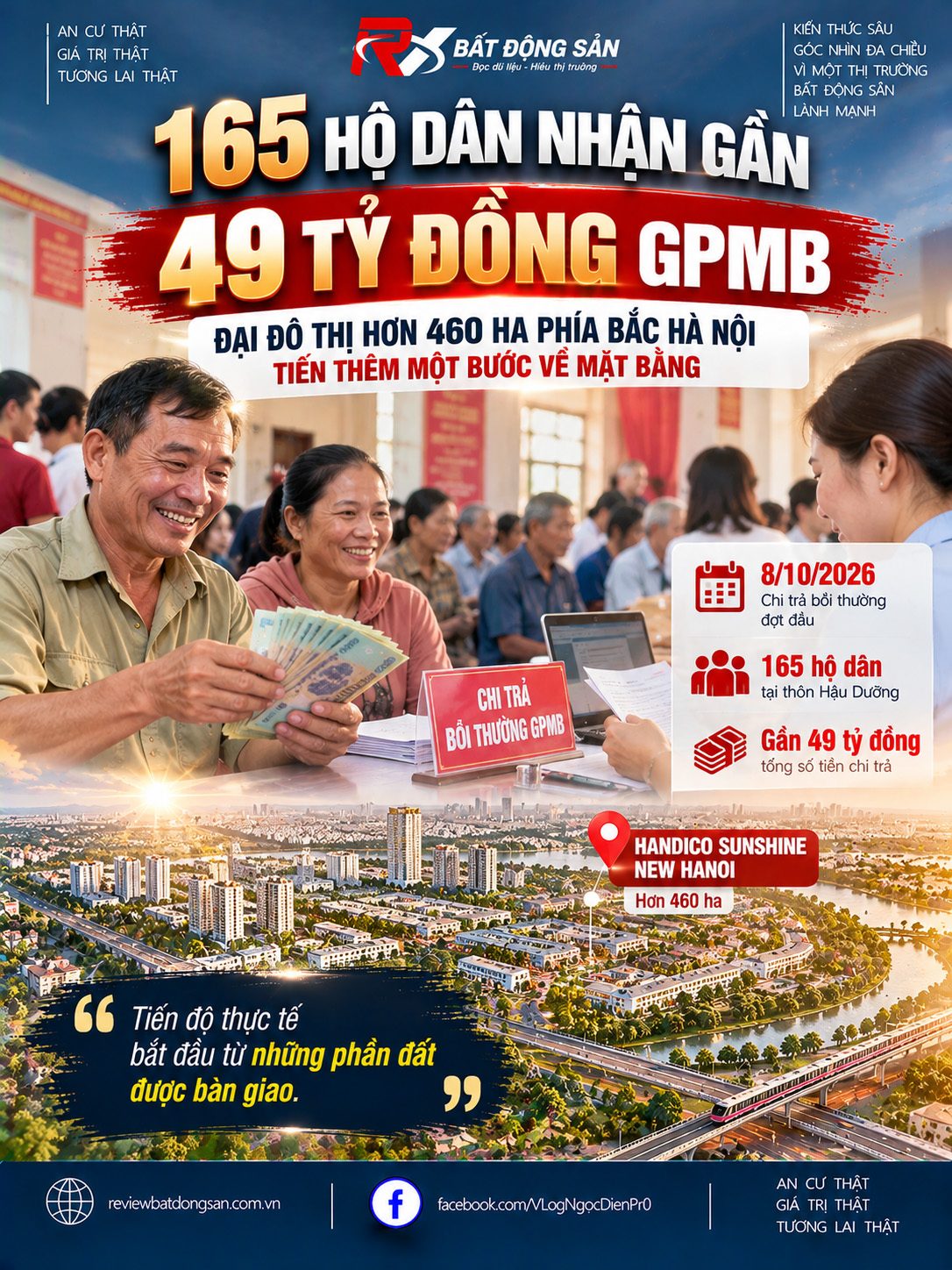 Handico Sunshine New Hanoi chi trả gần 49 tỷ đồng GPMB cho 165 hộ dân tại Thiên Lộc